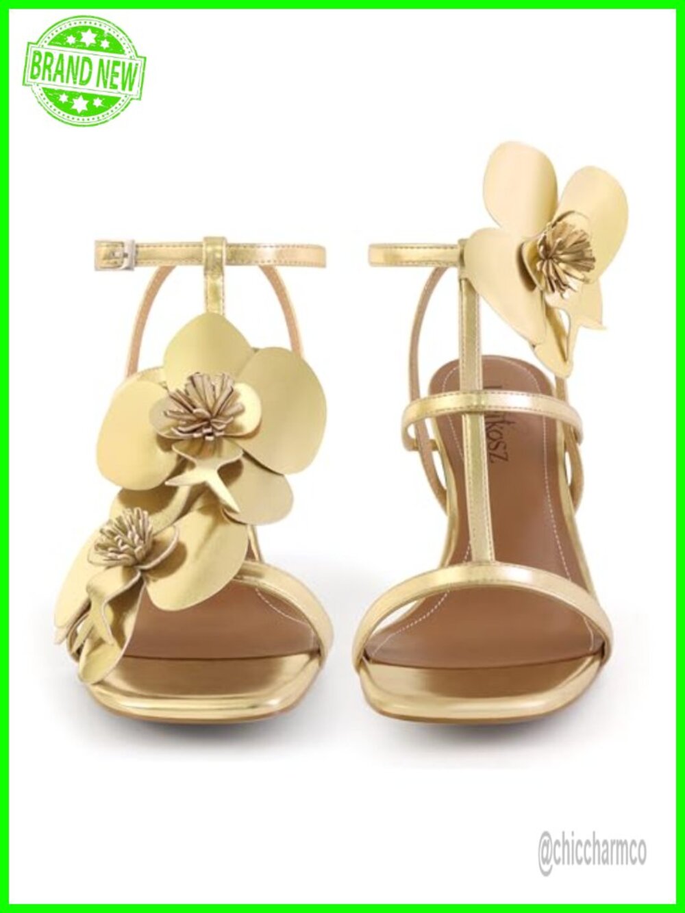 Women Strappy Heeled Sandals 3 Inch Stiletto Square Toe Floral Wedge